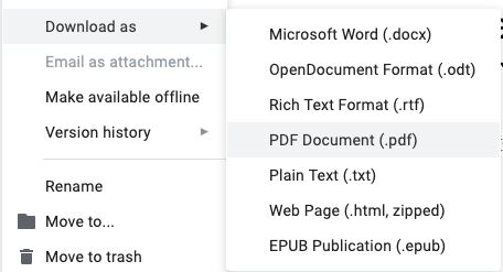 downloading different file types in google docs