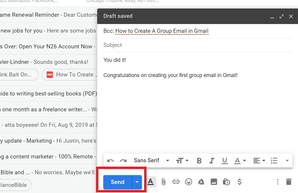 sending email in gmail