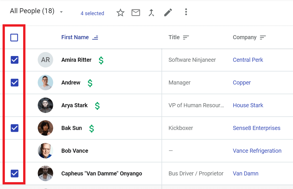 email list contacts in copper crm