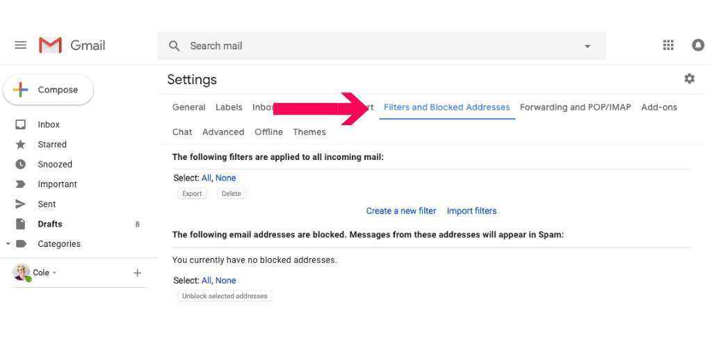 create filter in gmail