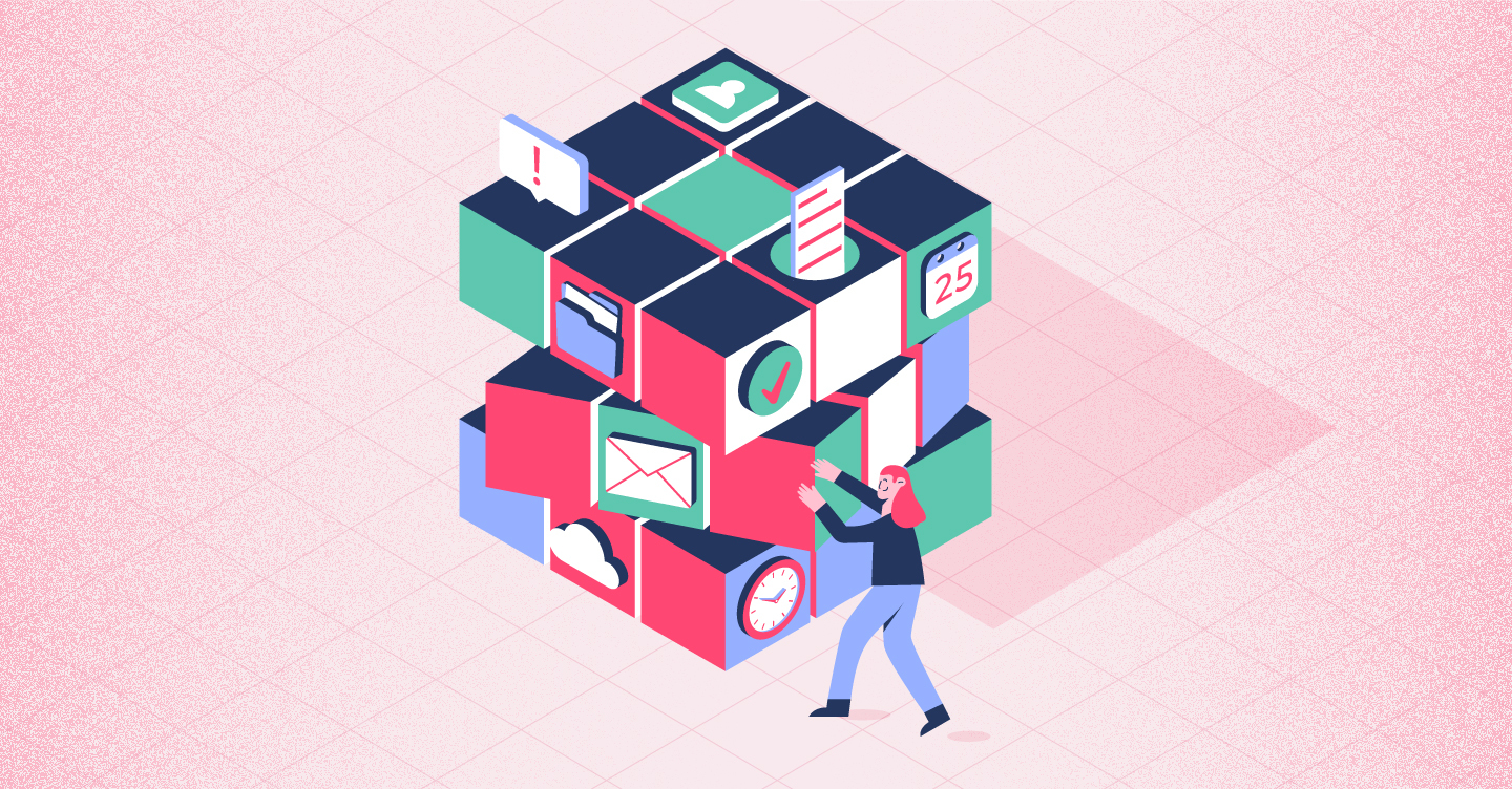 illustration showing business professional working in all the tools at once