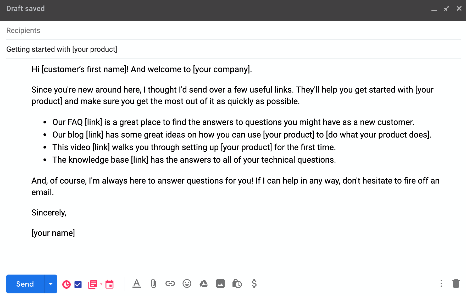 onboarding customer service email template