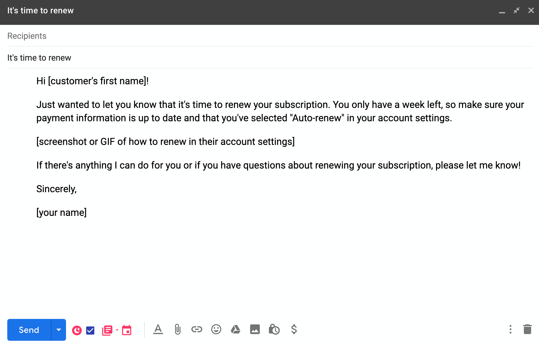 renewal reminder customer service email