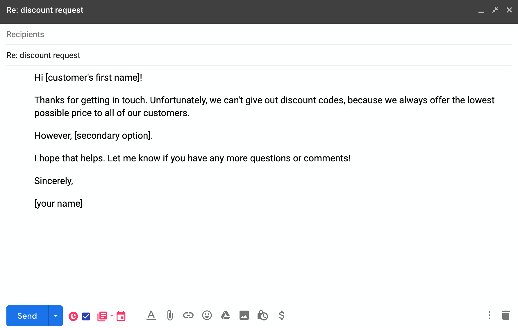 discount request denial customer service email
