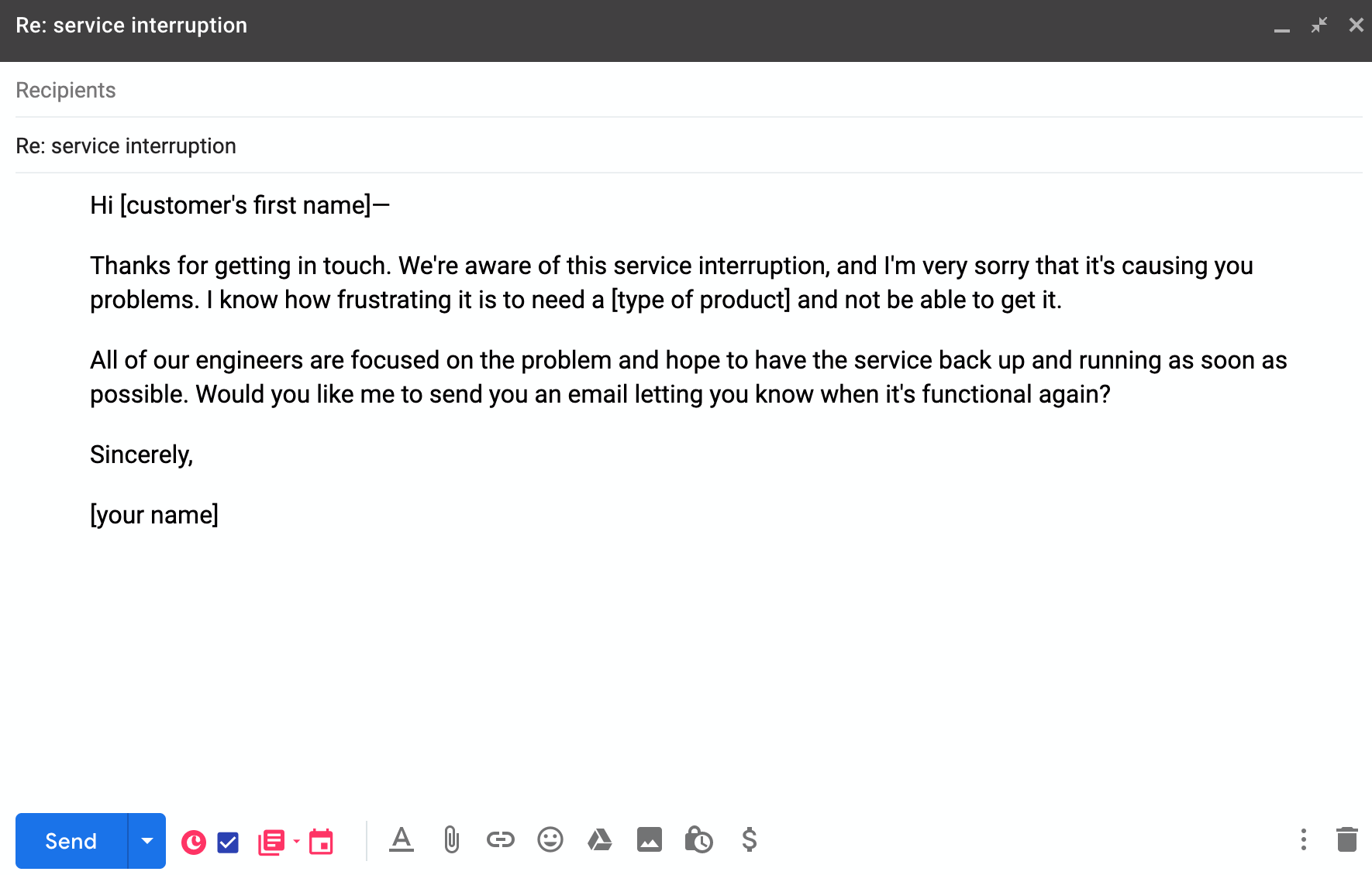 service interruption customer service email