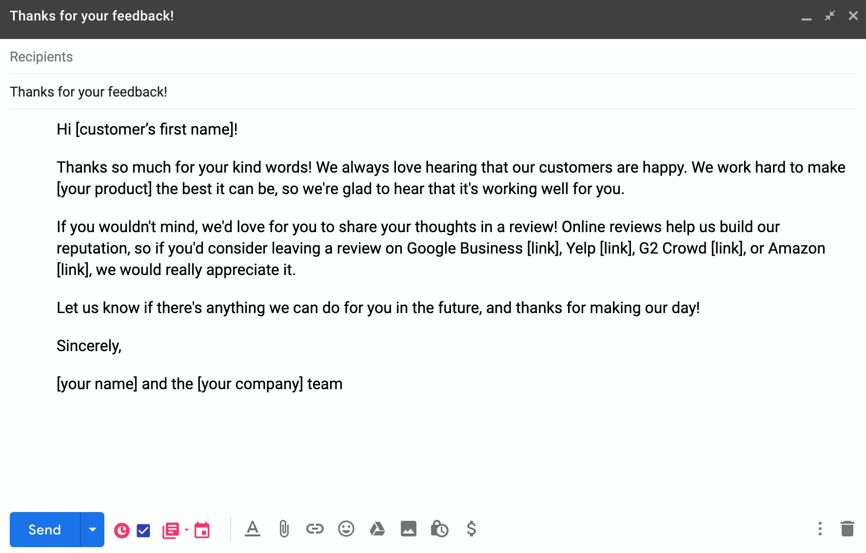 happy customer service email