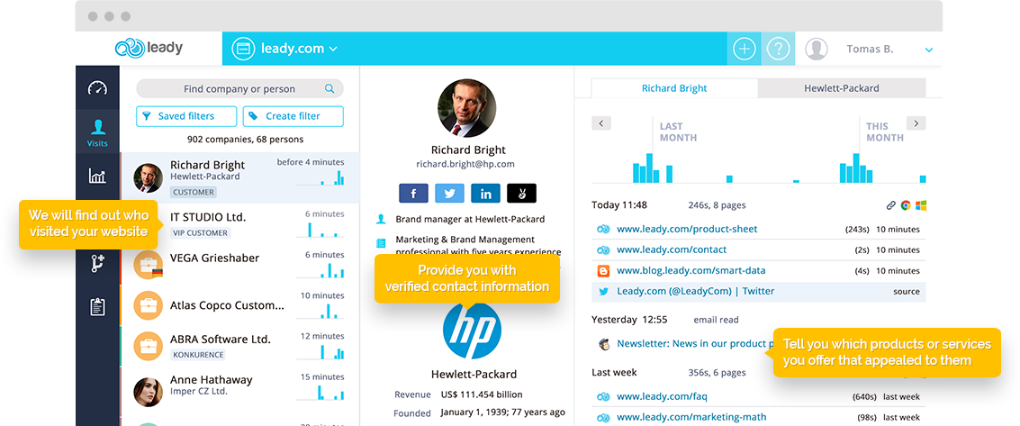 leady shows you who's visiting your site and is a great sales prospectin tool.