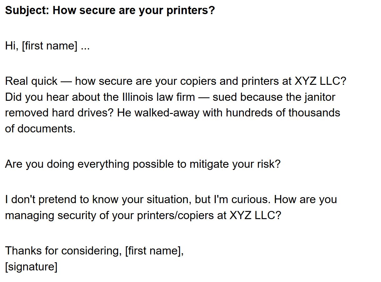 an awesome sales email about... printers?