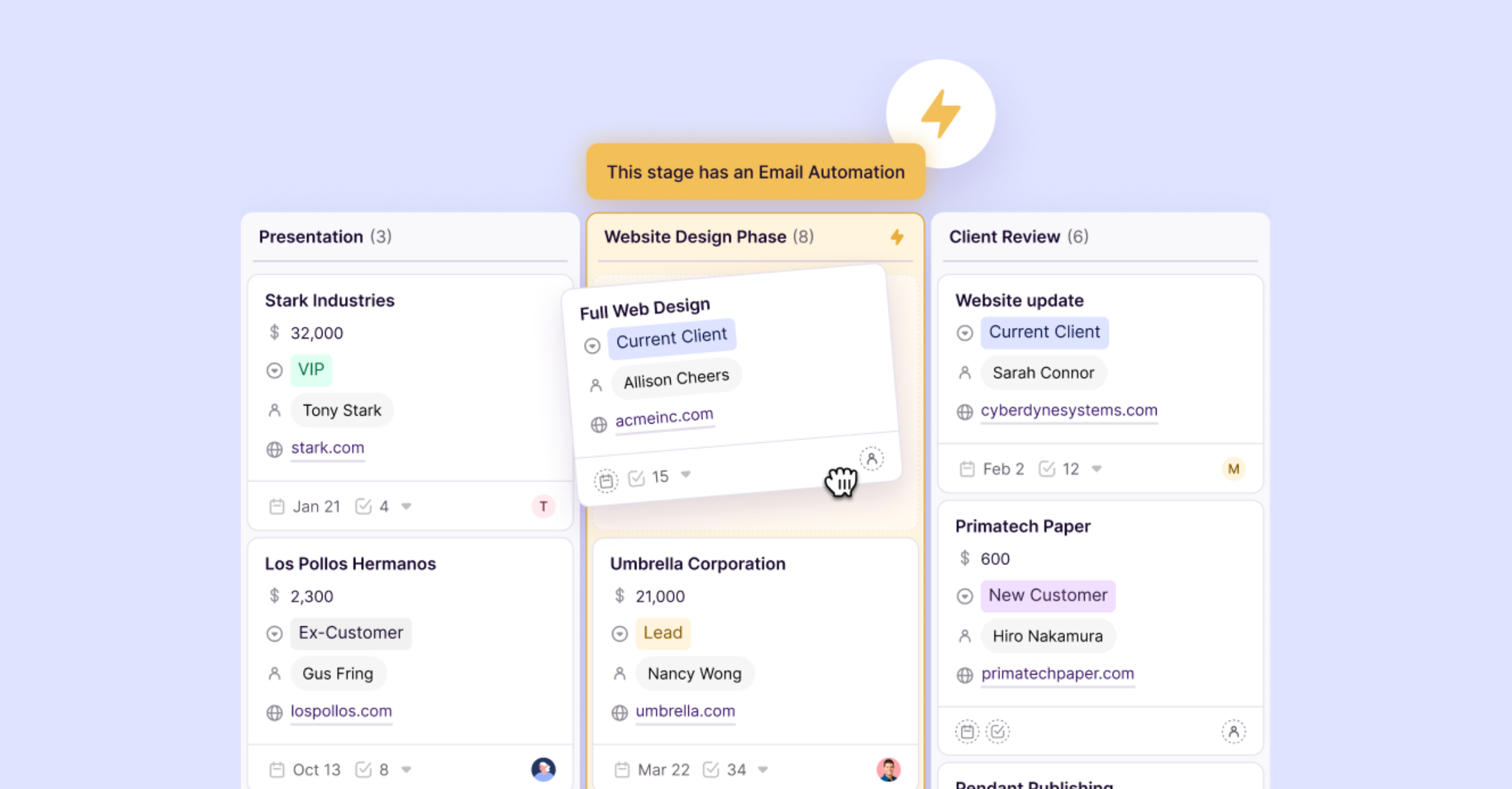Copper's Pipeline email automations