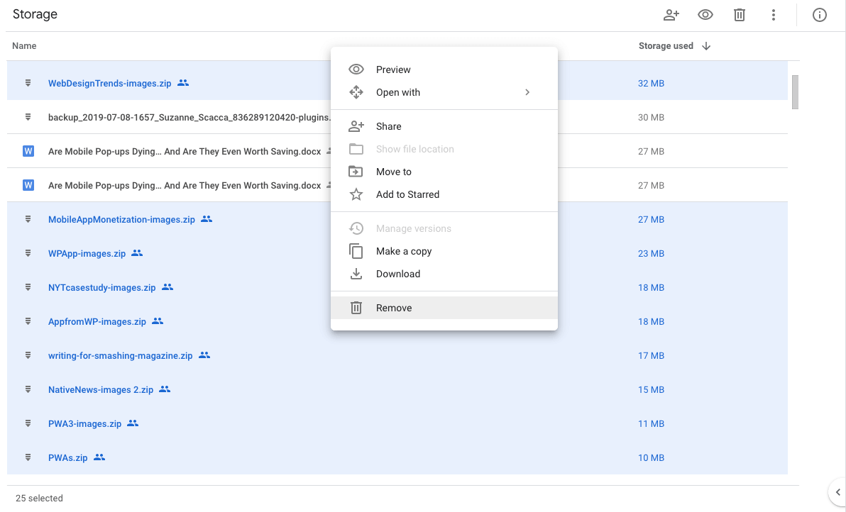 bulk selector in google drive