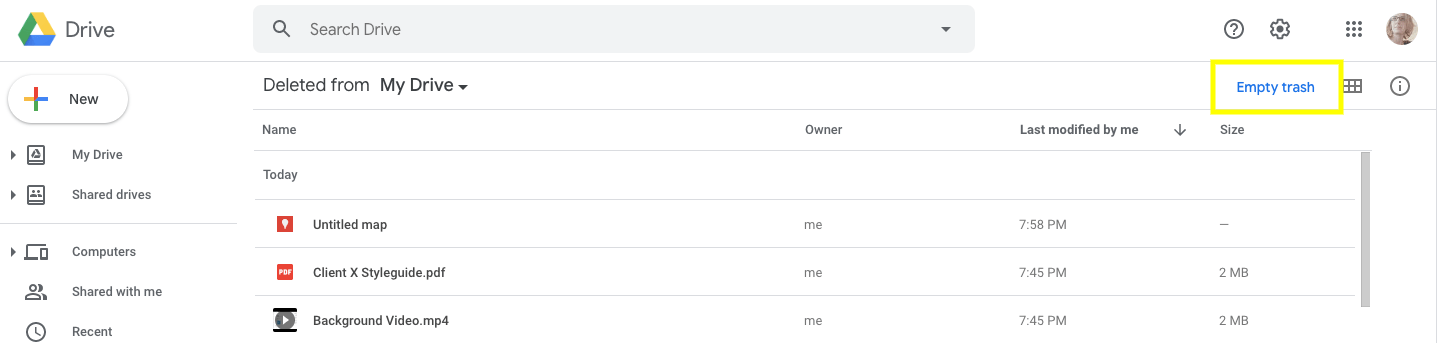emptying trash in google drive