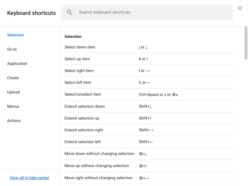 google drive shortcuts