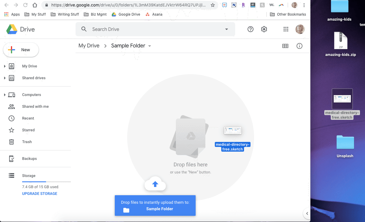uploading different file types to google drive