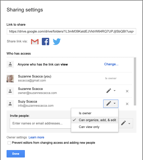 google drive sharing settings