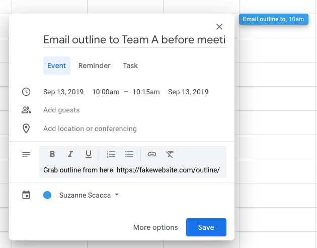 quickly add a new event in google calendar