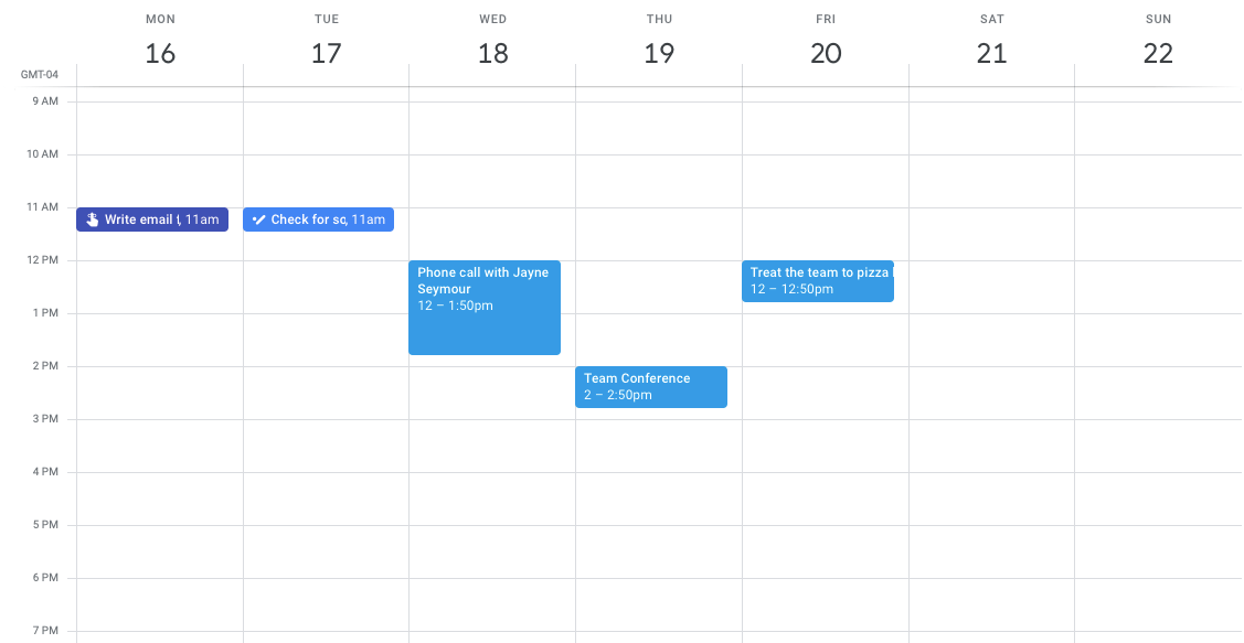 google calendar options for different start days for the week