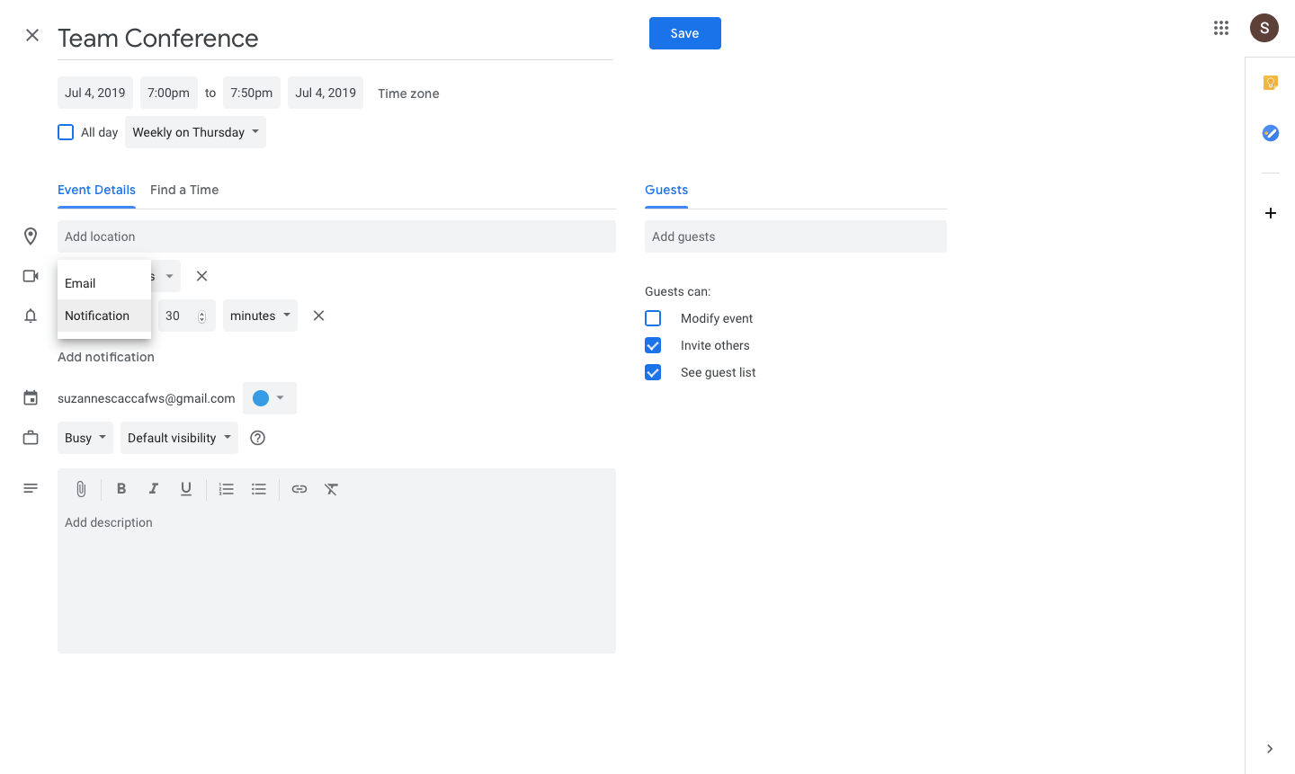 reminder notifications in gcal