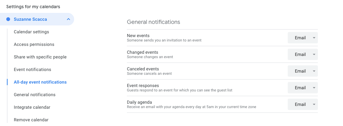 daily agenda emails from google calendar