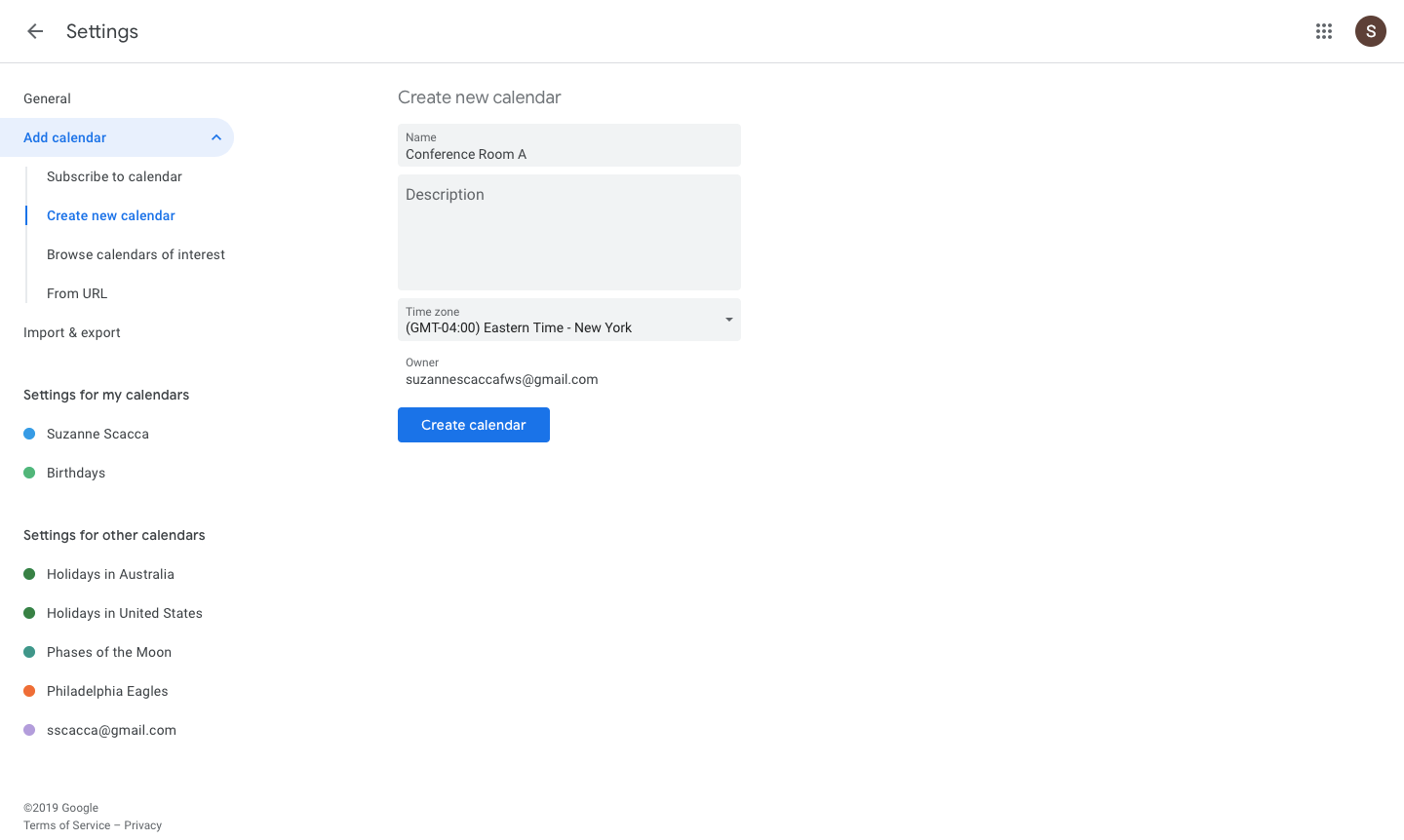 adding a new calendar in gcal