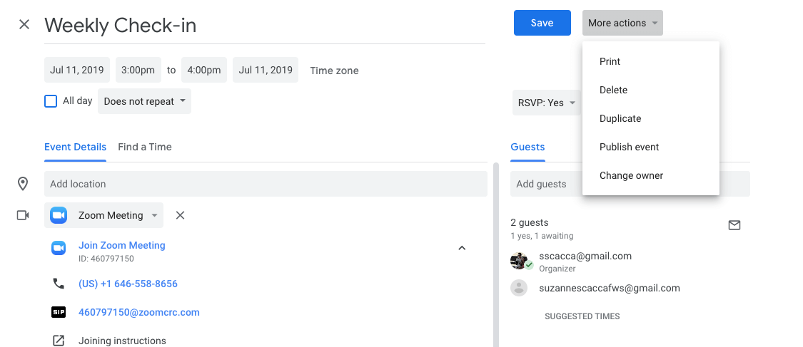 transferring event ownership in google calendar