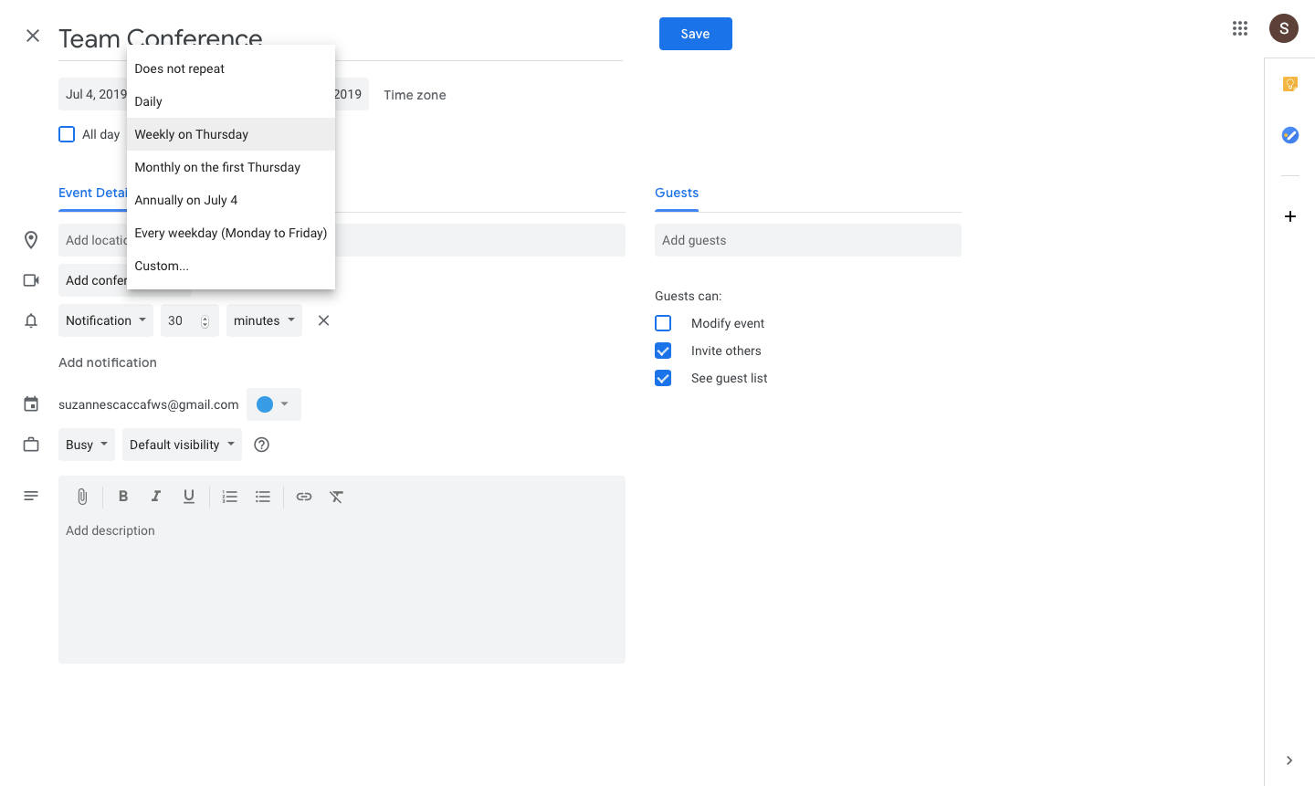 recurring events in gcal