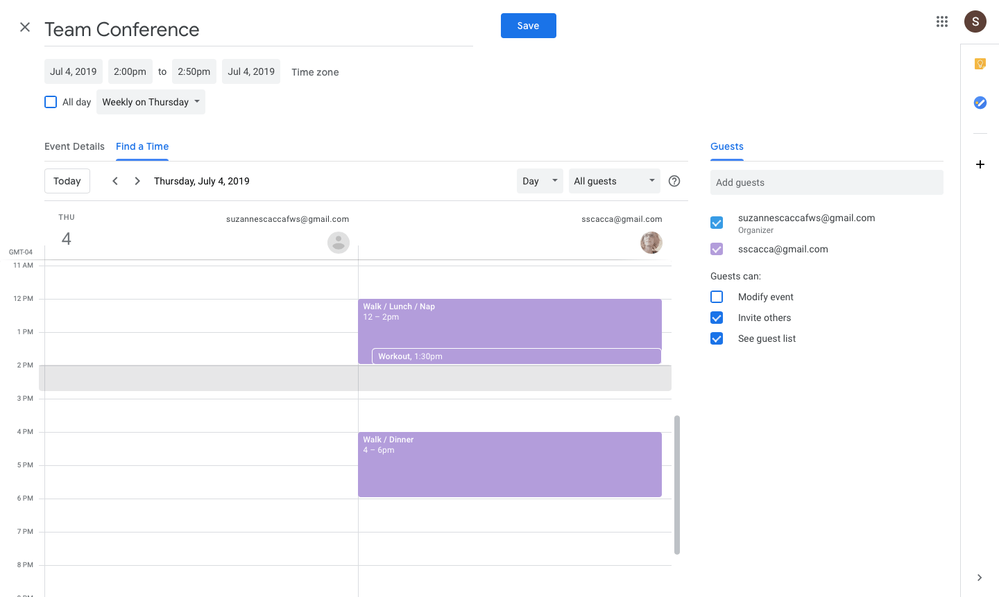 finding a time for multiple guests in google calendar