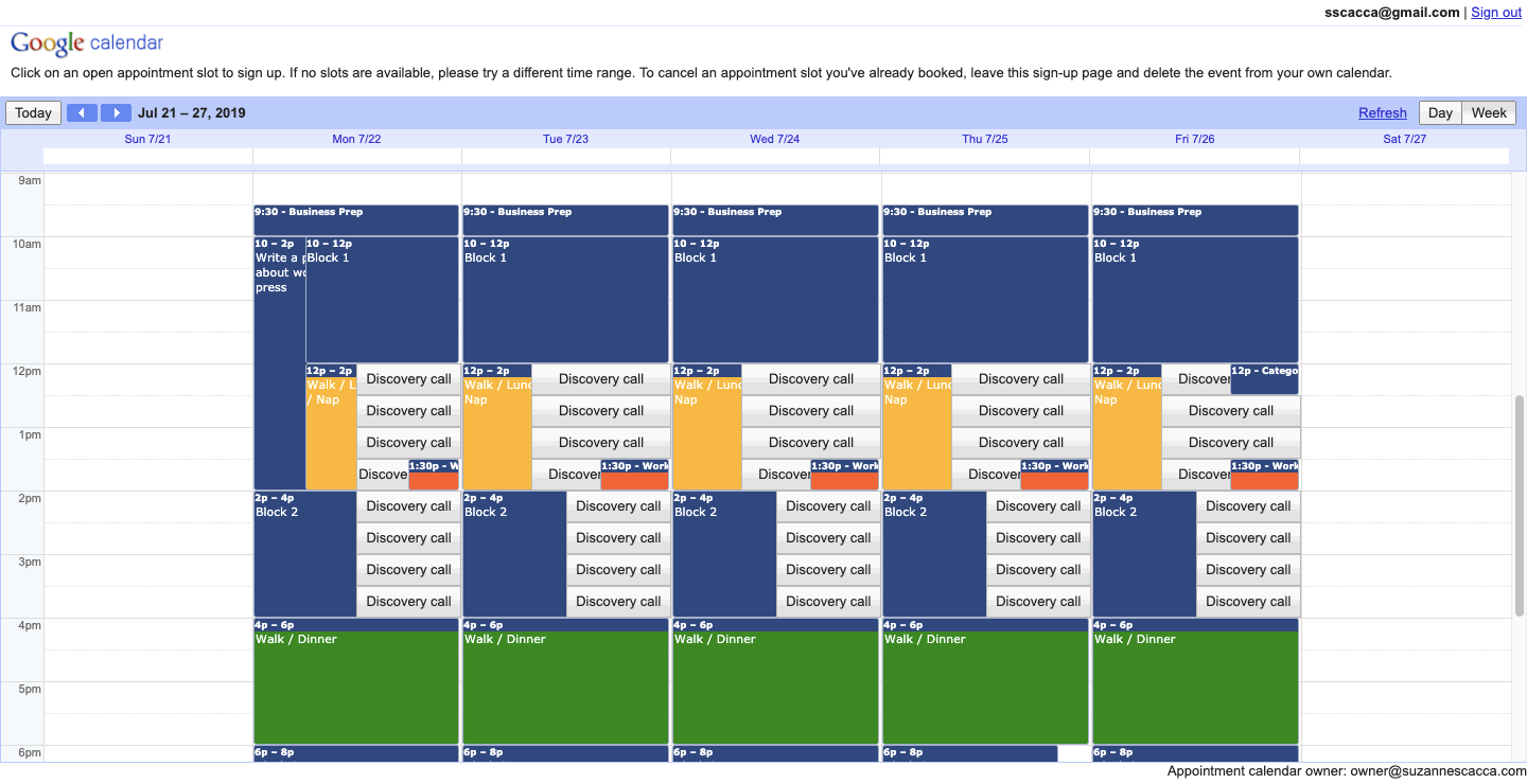 google calendar schedule with appointments