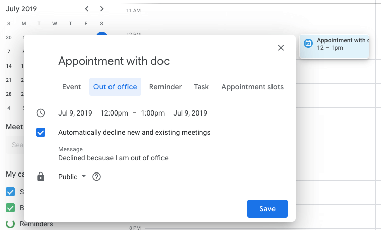 Out of Office setting in G Suite and Google Calendar