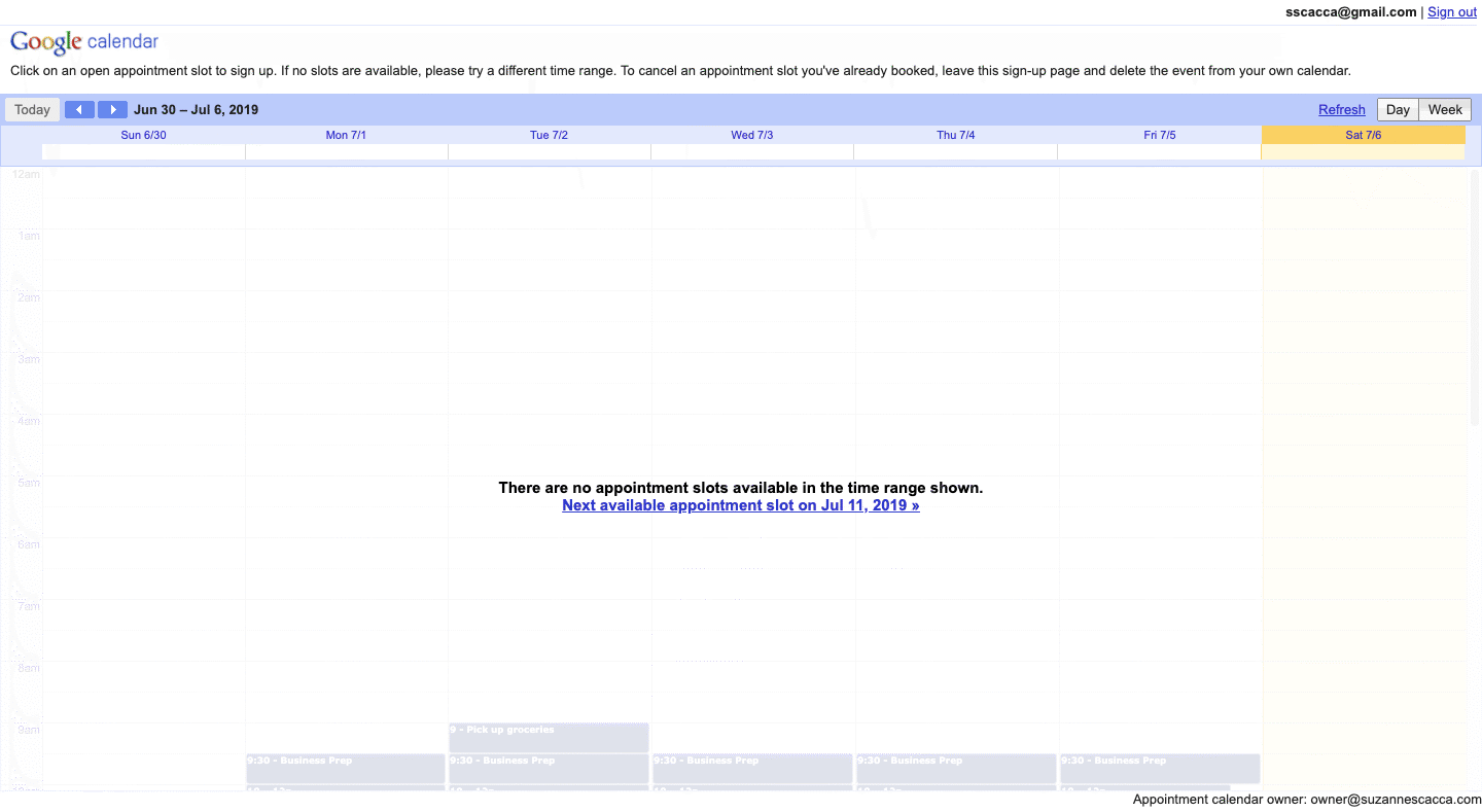 a blocked off google calendar