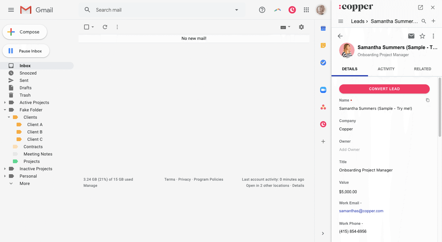 copper crm's gmail extension