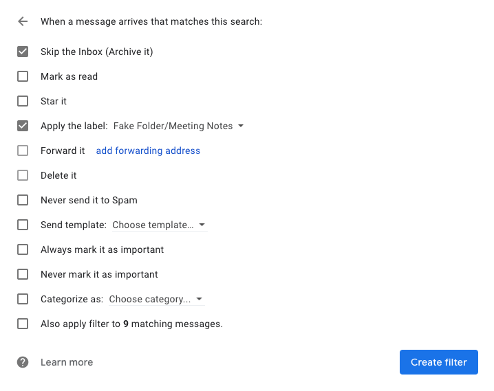 creating a filter in gmail