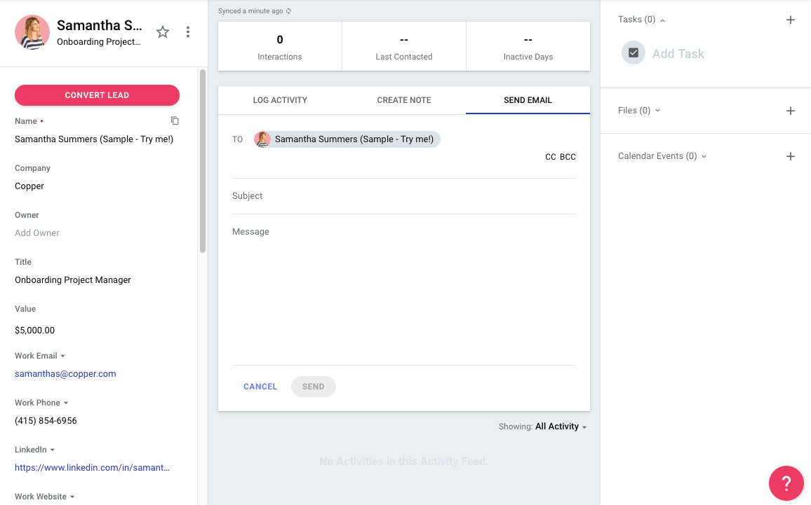 emailing leads from within copper crm using gmail