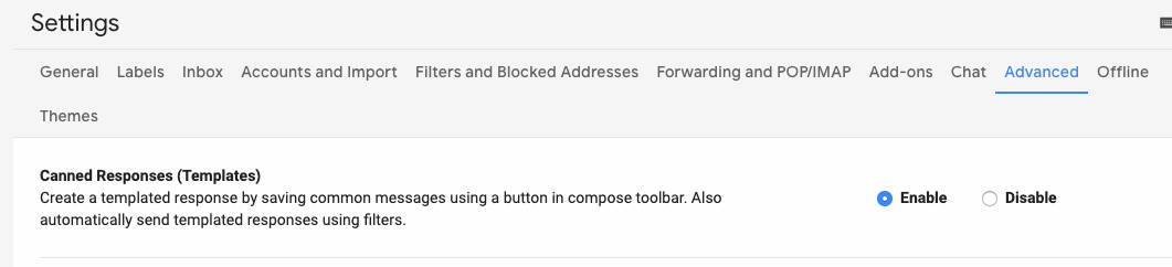 enable canned responses in gmail