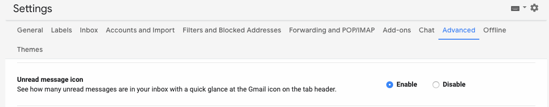 unread gmail messages under settings