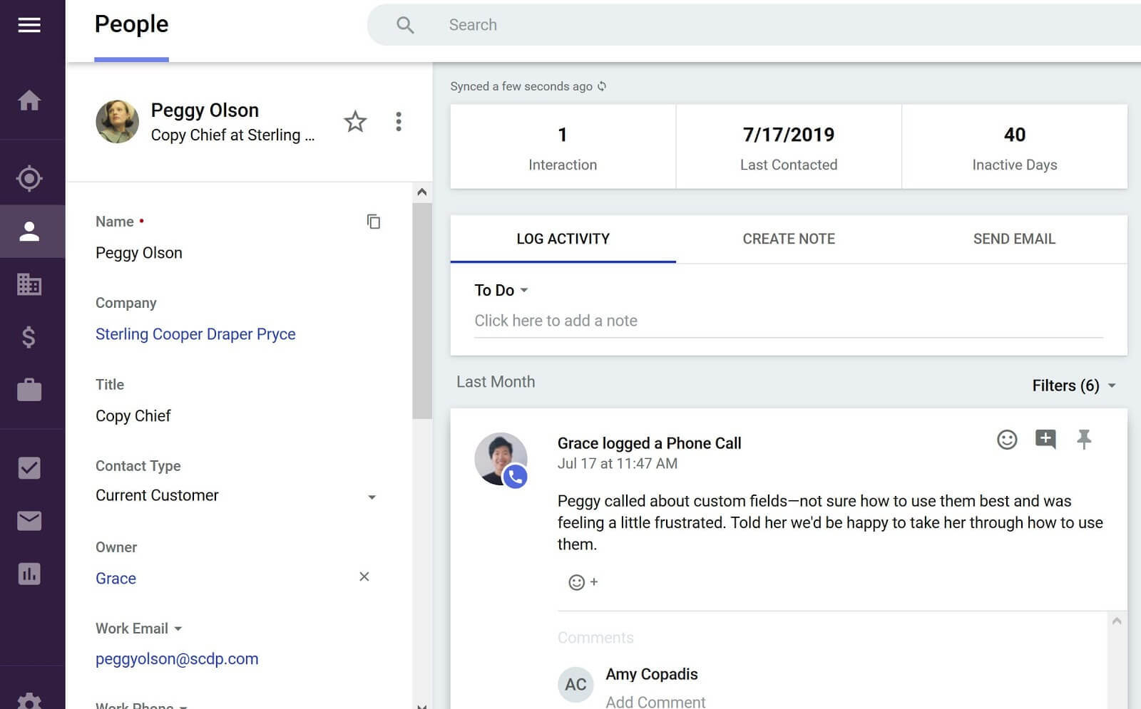 logging notes about clients in copper crm