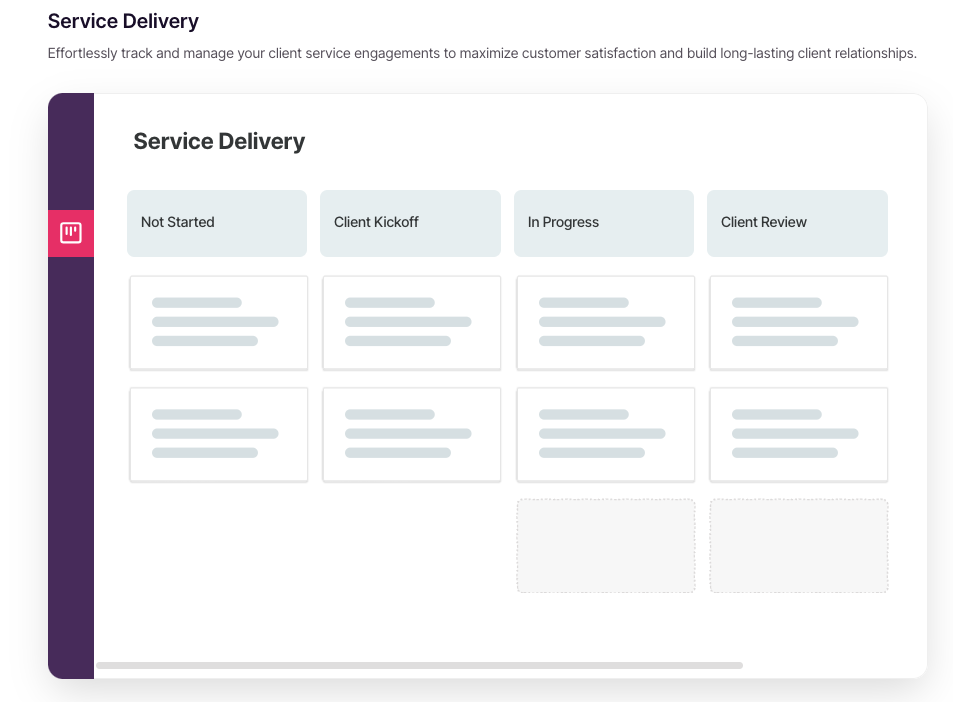 copper crm screenshot of service delivery pipeline