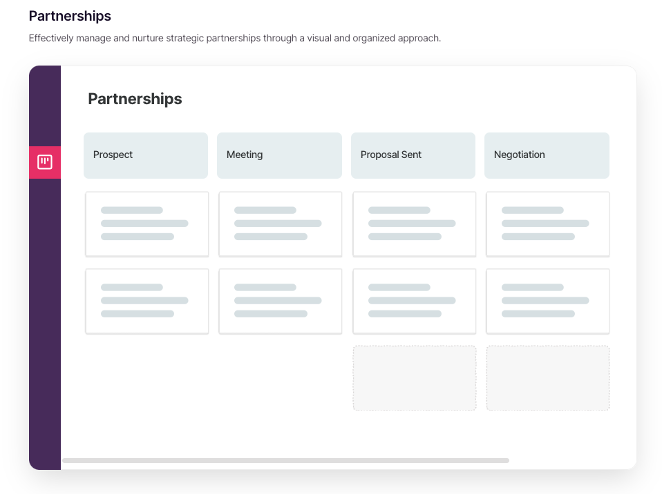 copper crm screenshot of partnerships pipeline