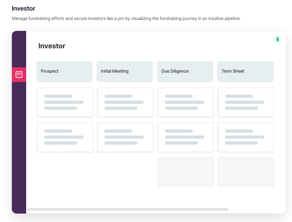 copper crm screenshot of investor pipeline