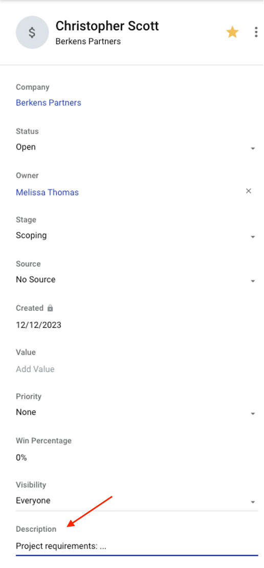 screenshot of Copper app showing an Opportunity card
