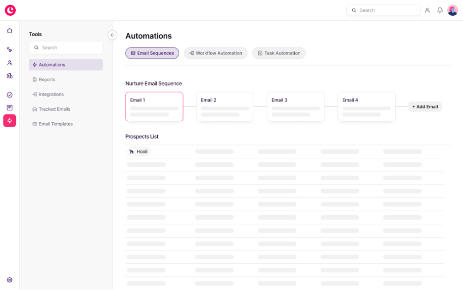 idealized screenshot of Copper CRM email automation feature