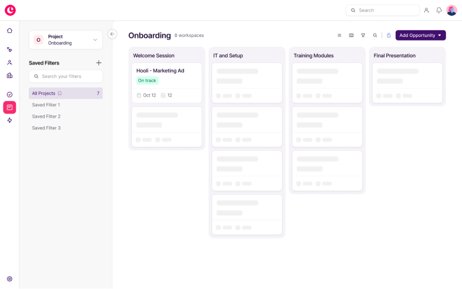 idealized screenshot showing Copper CRM projects feature