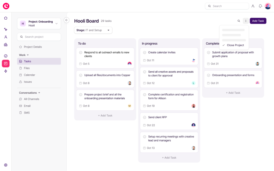 idealized screenshot of Copper CRM work spaces