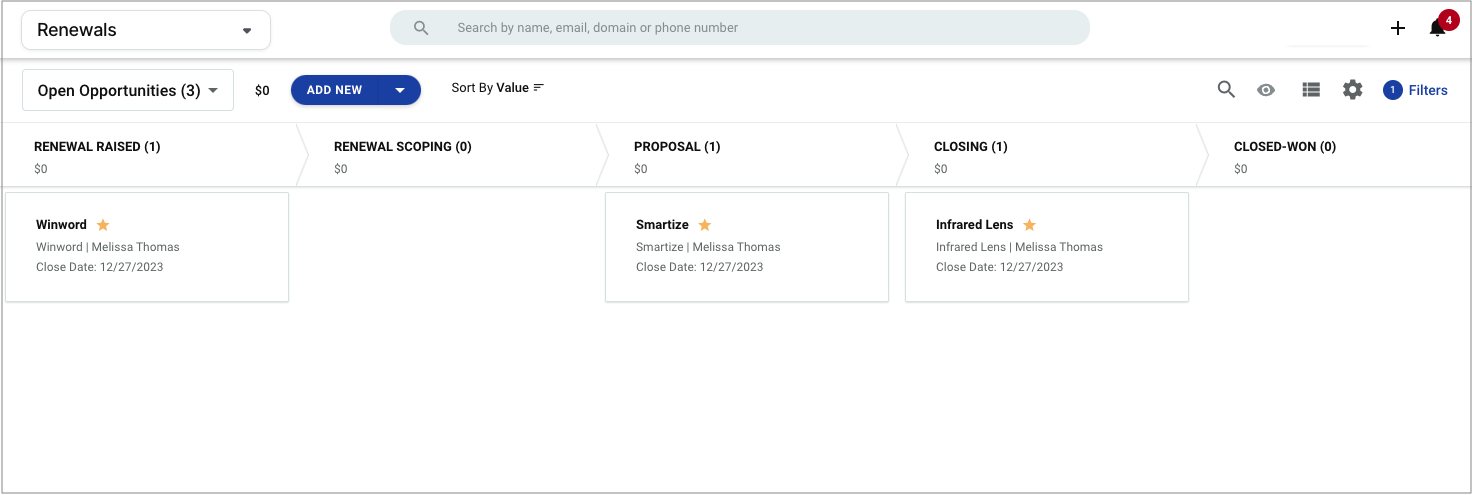 screenshot of Copper custom pipeline for consulting co. renewals