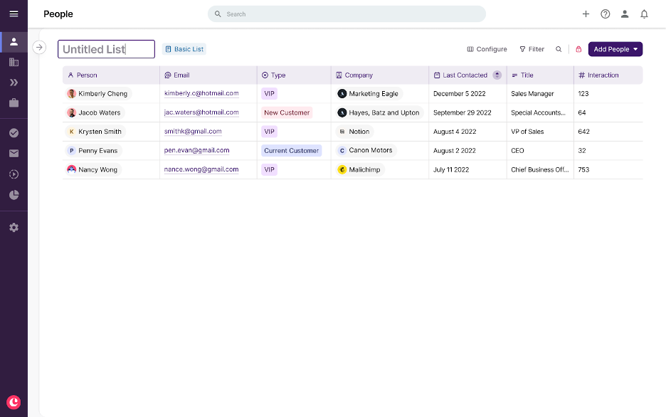 screenshot showing how to create basic lists in copper crm