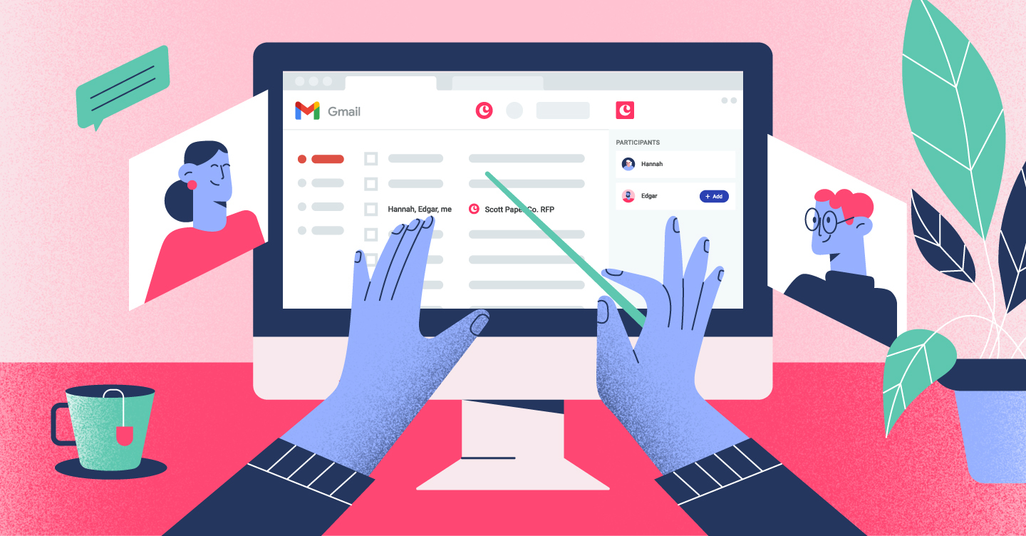 illustration showing a computer screen with copper crm chrome extension working in the background