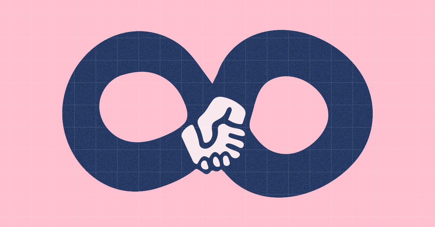 illustration showing an infinity sign with two hands meeting in the middle shaking hands