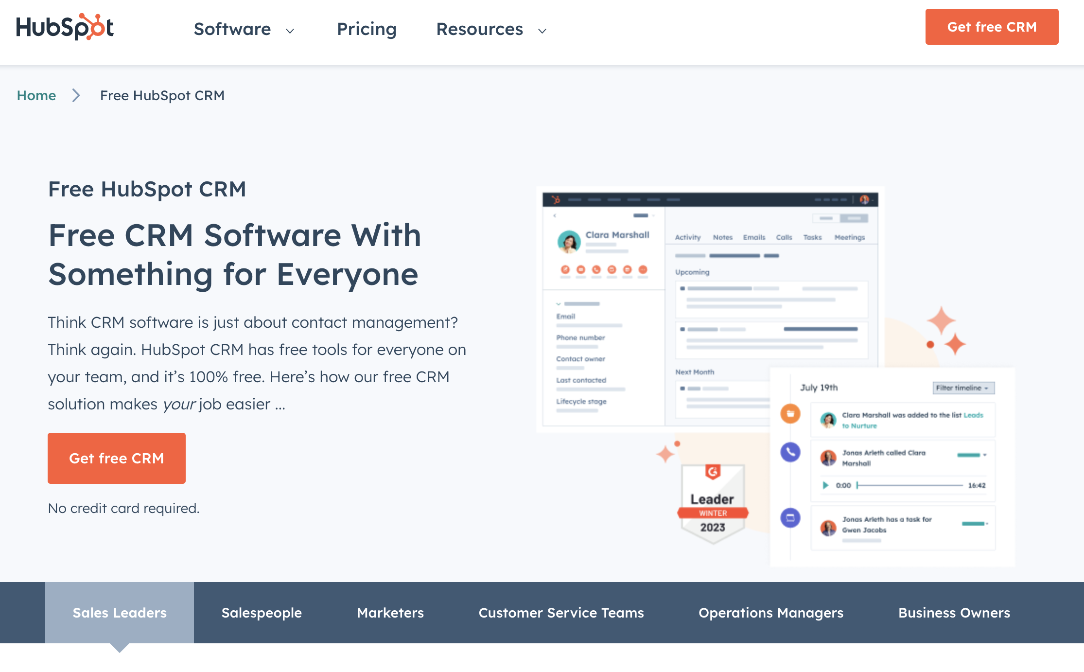 screenshot of hubspot crm website