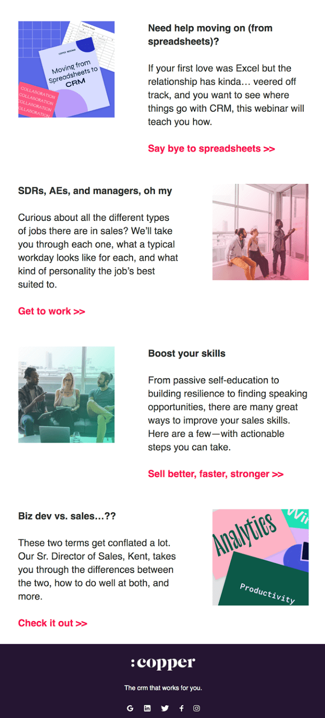 copper crm's email newsletter