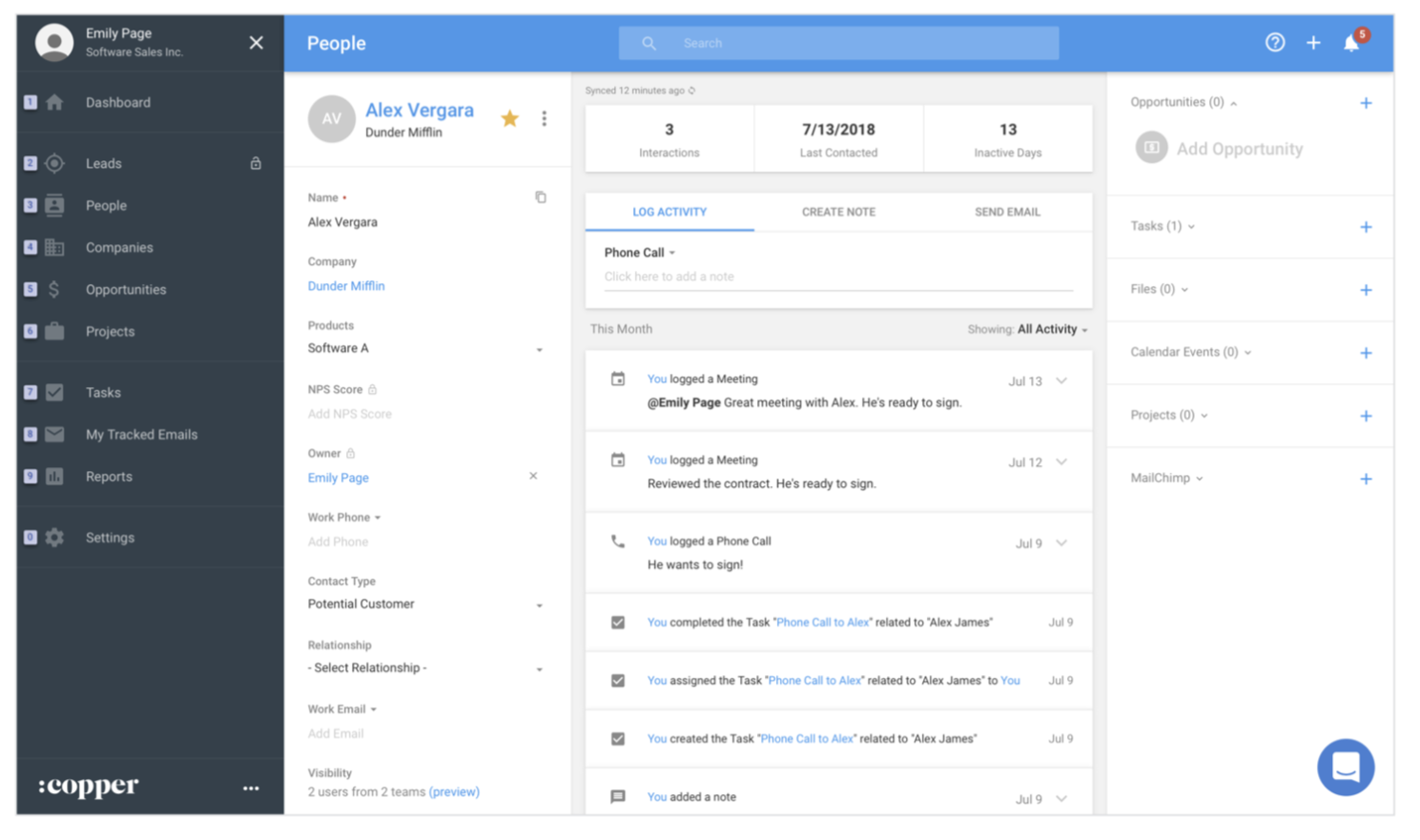 Copper’s CRM is designed to mirror Google’s G Suite UI