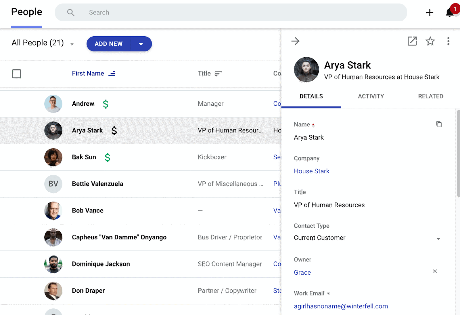 contact view in copper crm